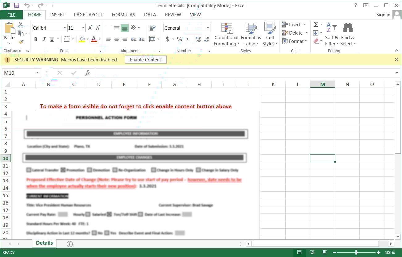 Anexo malicioso do Excel
