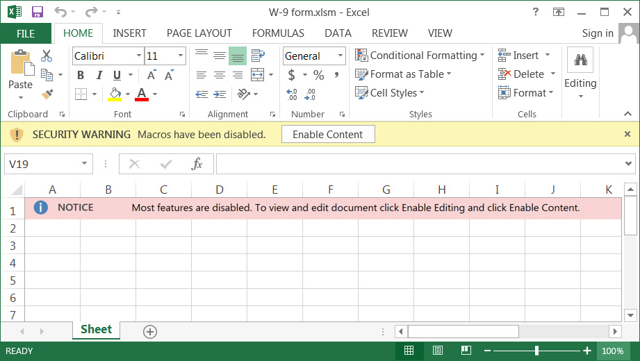 Malicious Excel document
