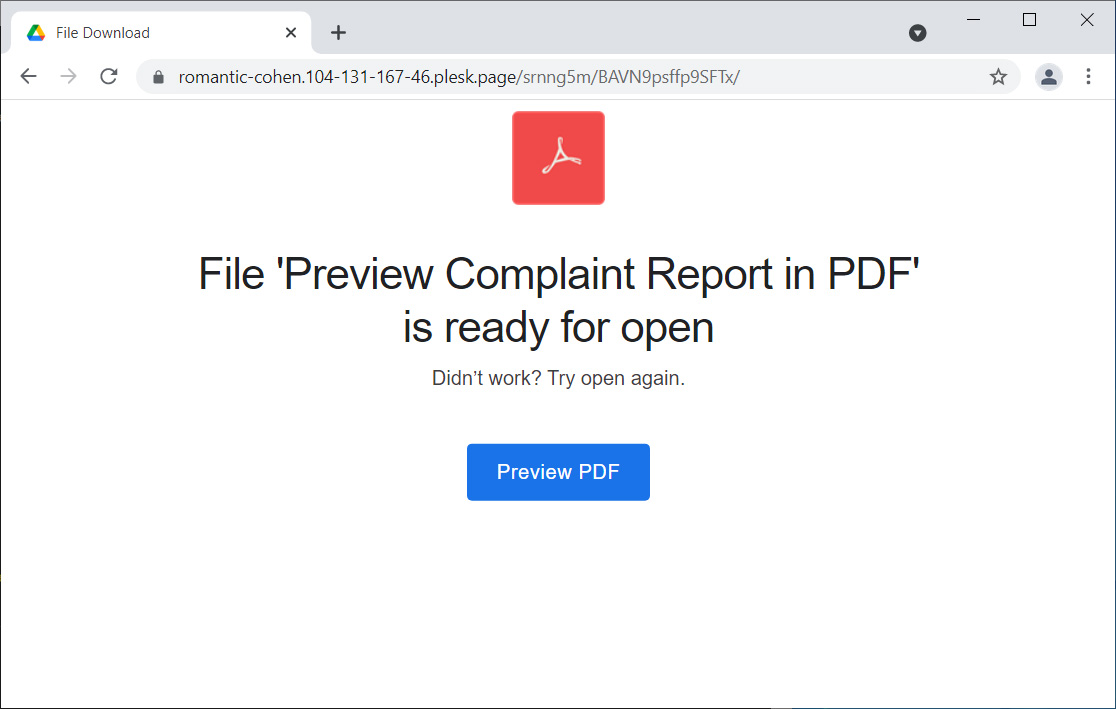 Phishing landing page prompting you to preview PDF