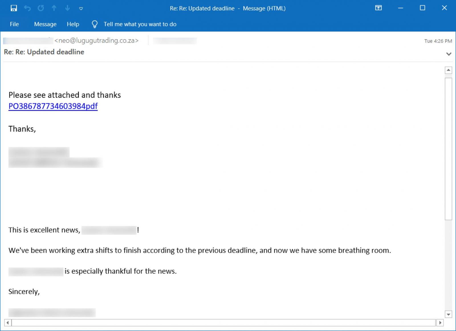 Emotet phishing email