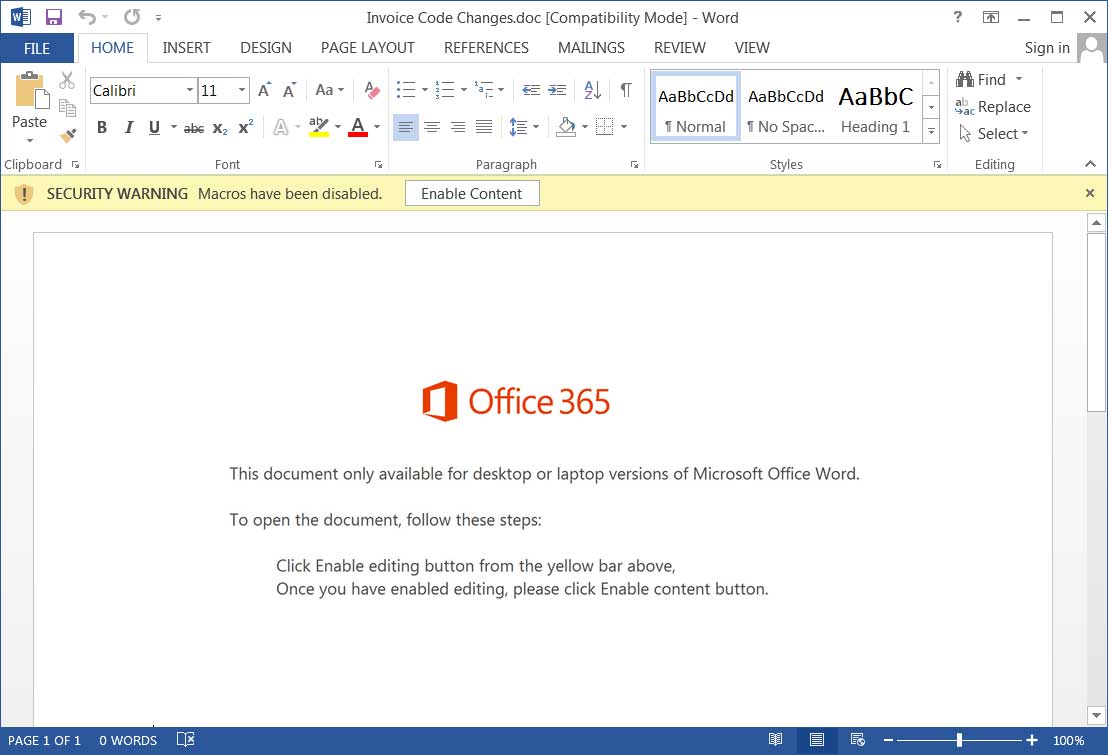 Malicious Word doc