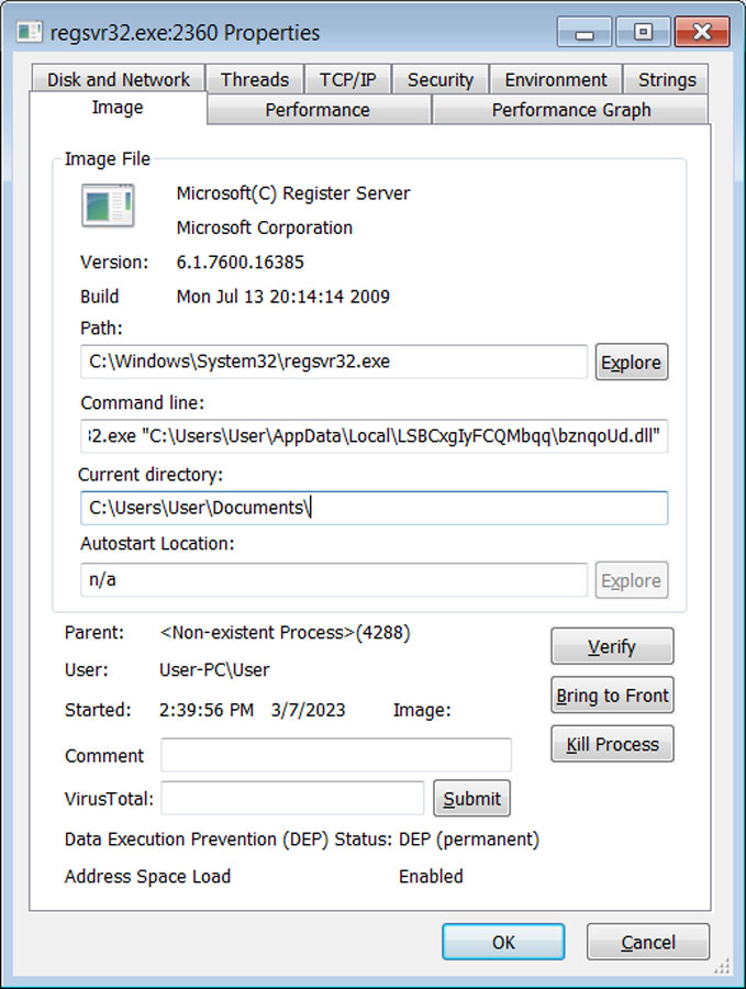 Emotet loader launched by Regsvr32.exe