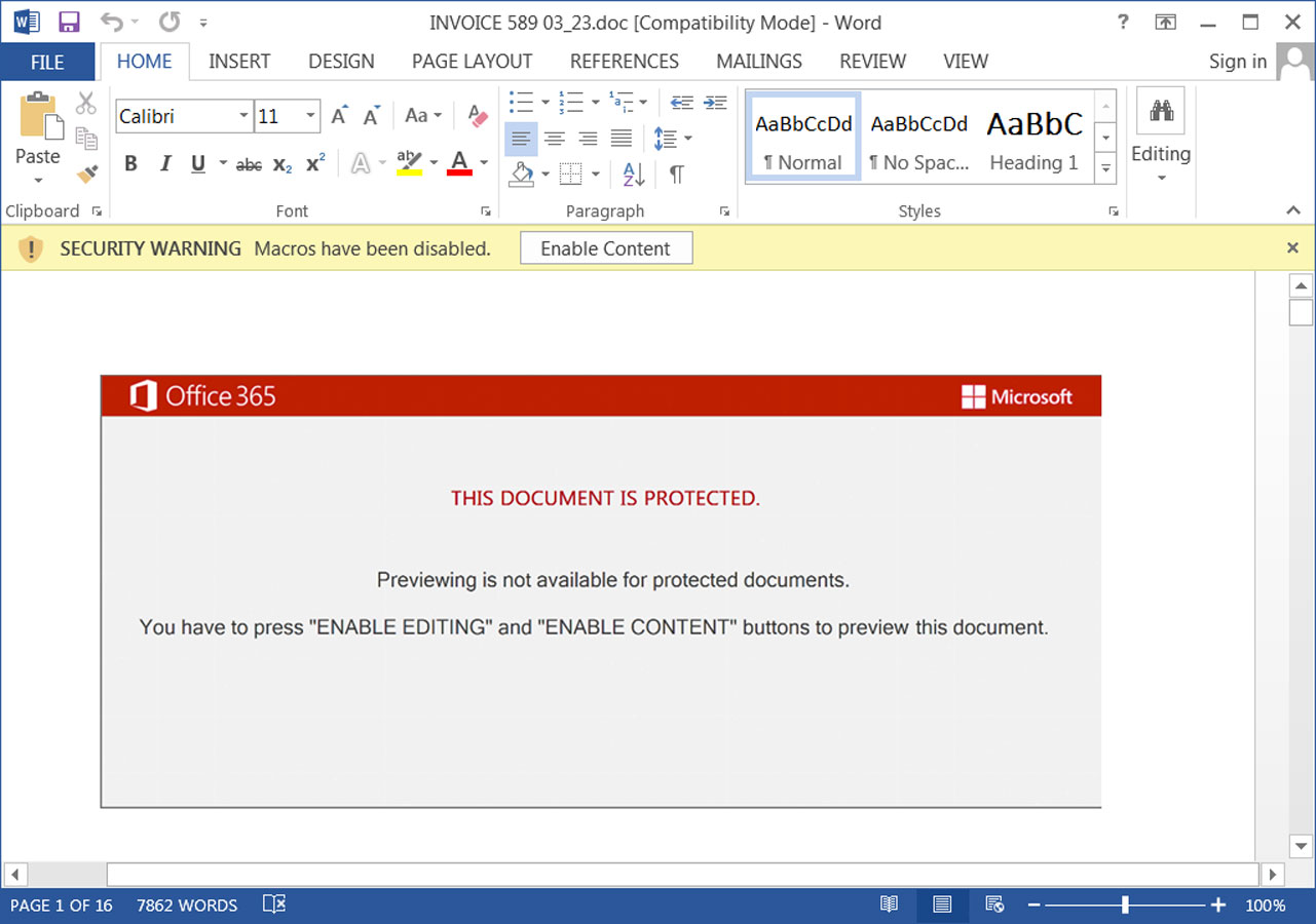 Malicious Emotet Word document used earlier this month