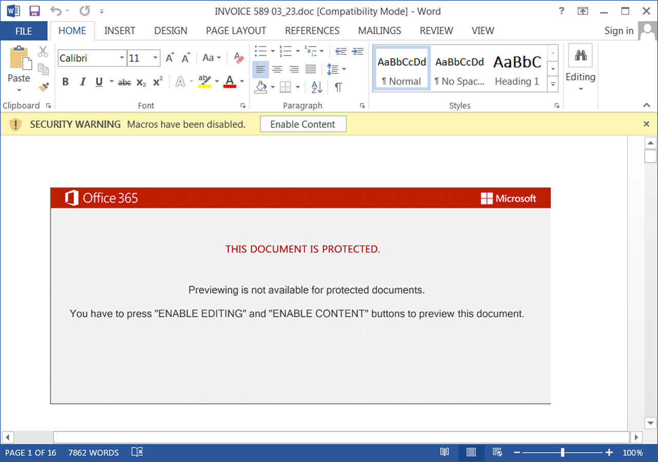 Malicious Microsoft Word document using Red Dawn template