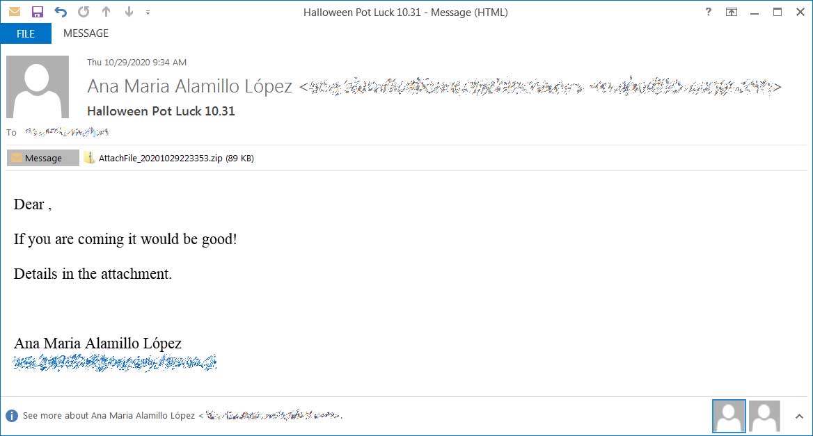 Halloween party Emotet email