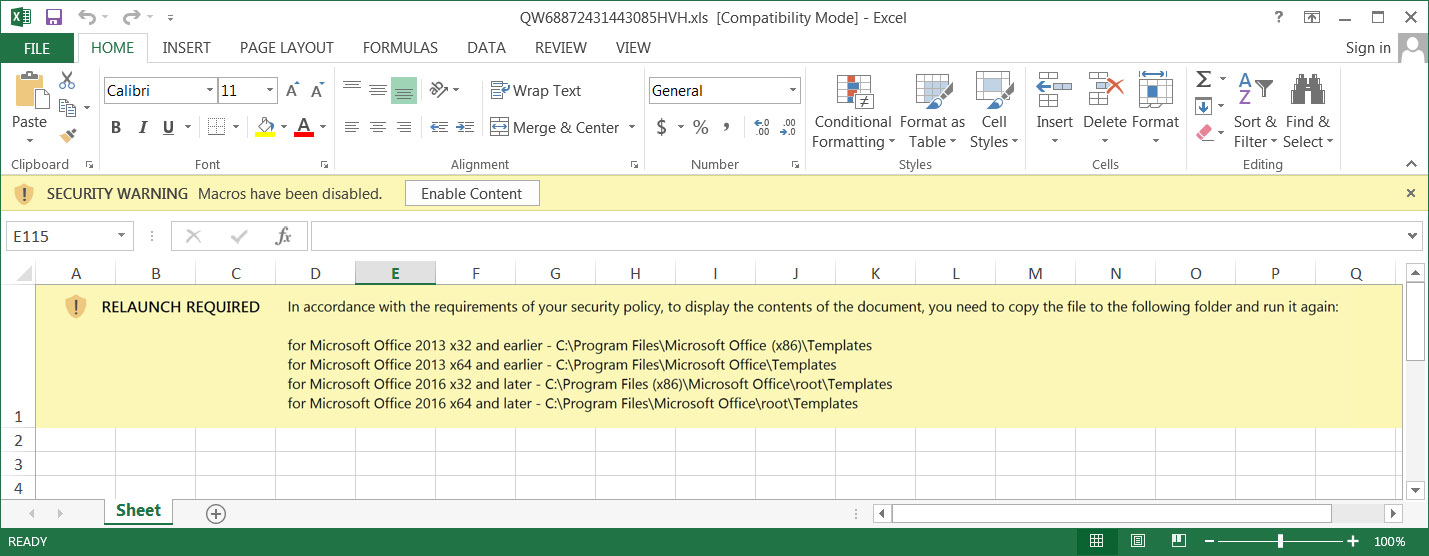 悪意のある Emotet Excel ドキュメント