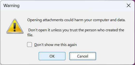 Peringatan saat membuka file yang disematkan di Microsoft OneNote 