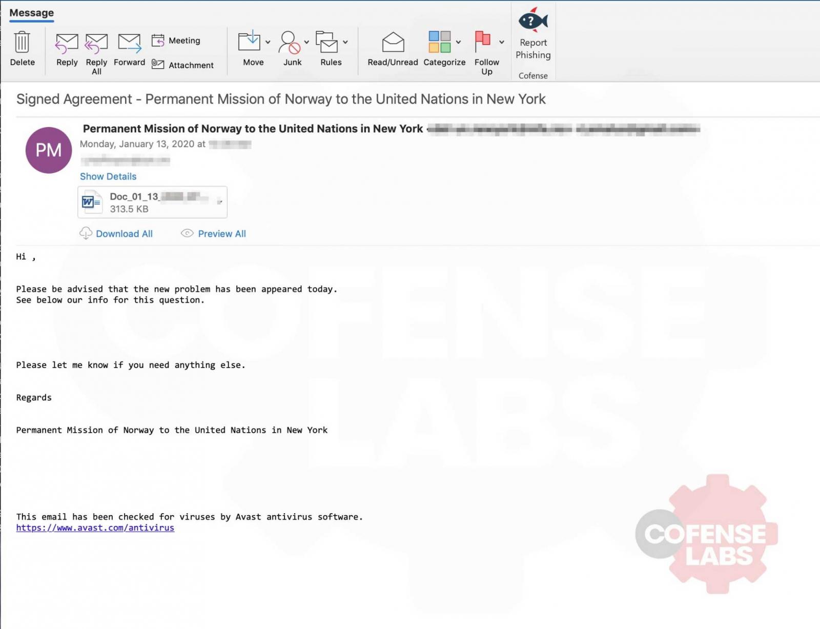 Emotet spam targeting the United Nations