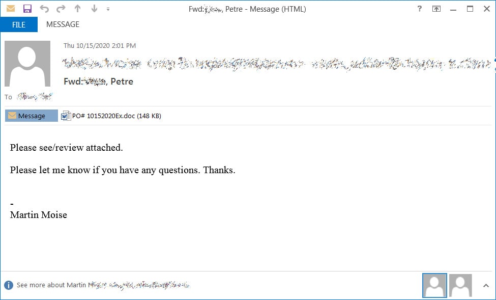 Example Emotet spam email