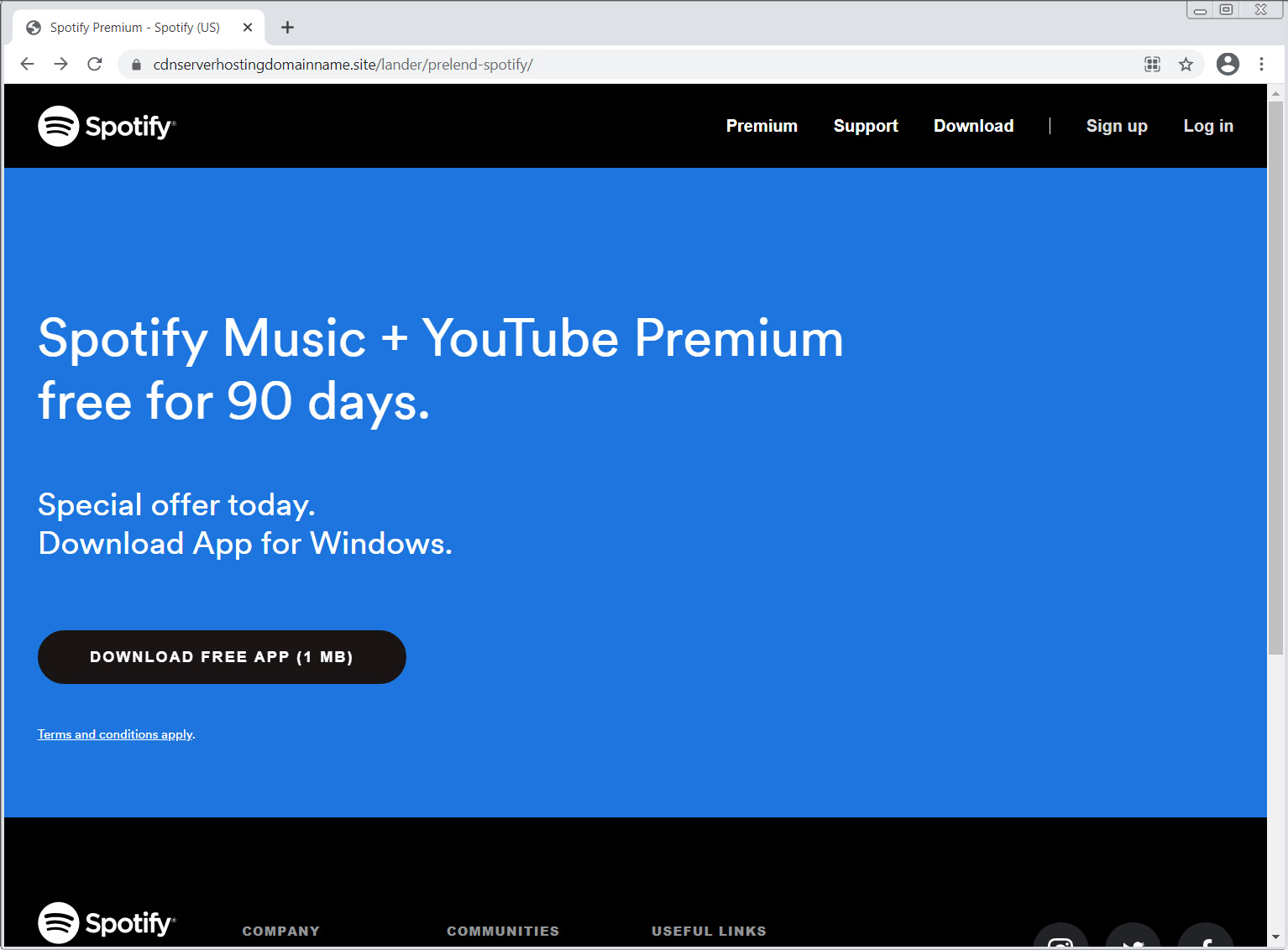 Fake Spotify landing page