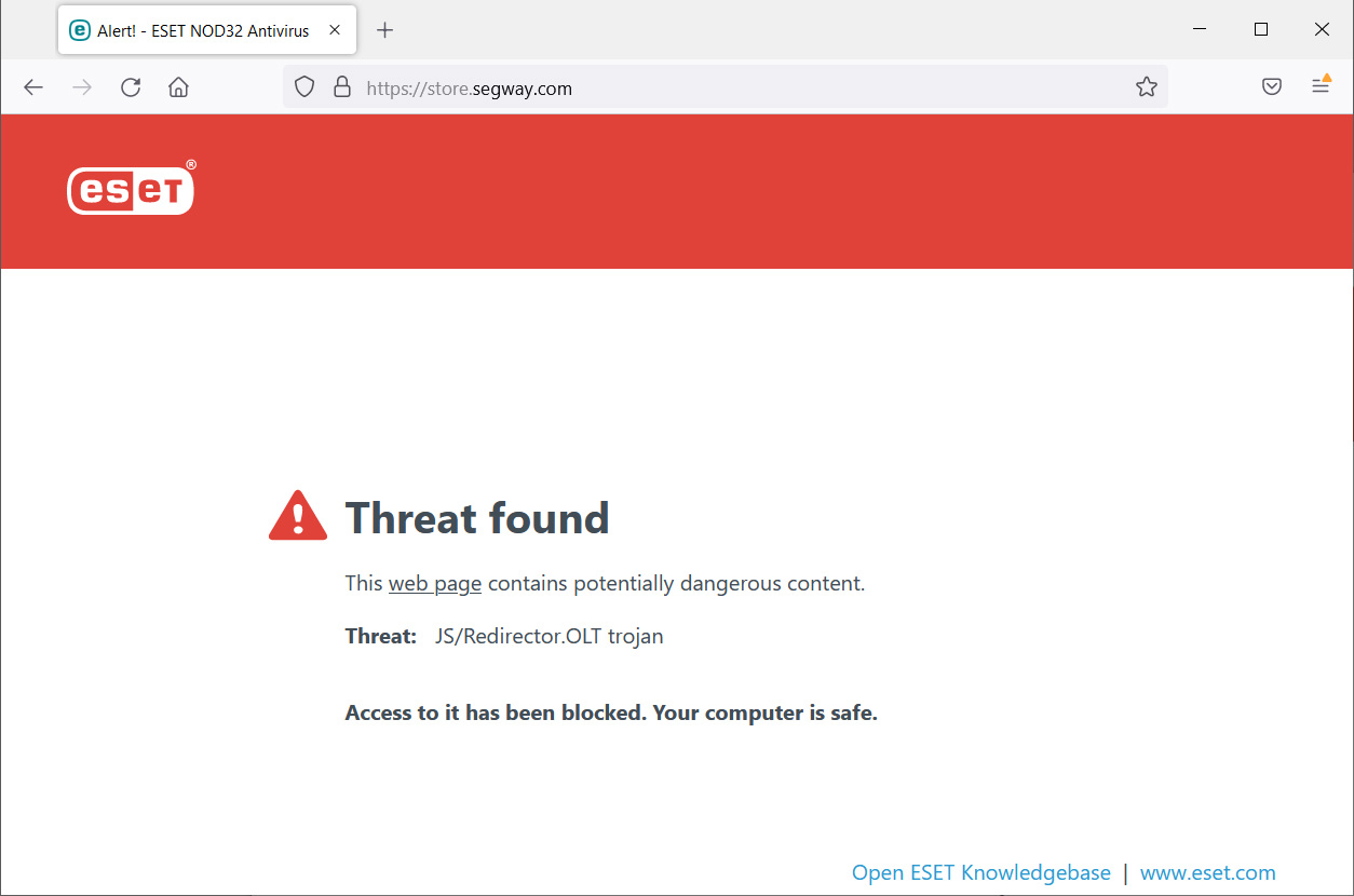 ESET blocking access to Segway's online store