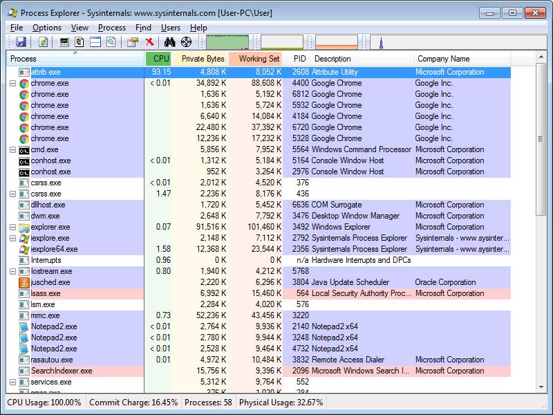 Renamed Process Explorer Showing Miner