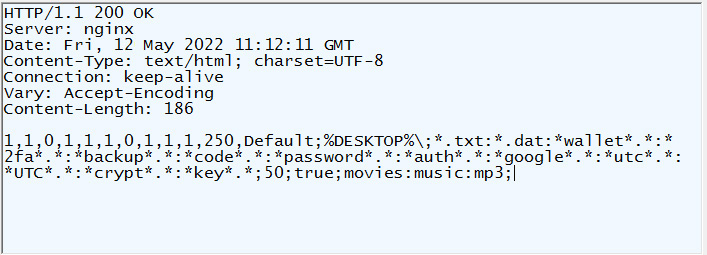 Configuration commands retrieved from the C2 server
