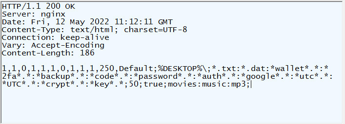 Configuration commands retrieved from the C2 server