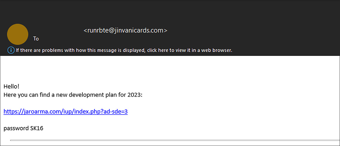Phishing email with a link to download a malicious archive