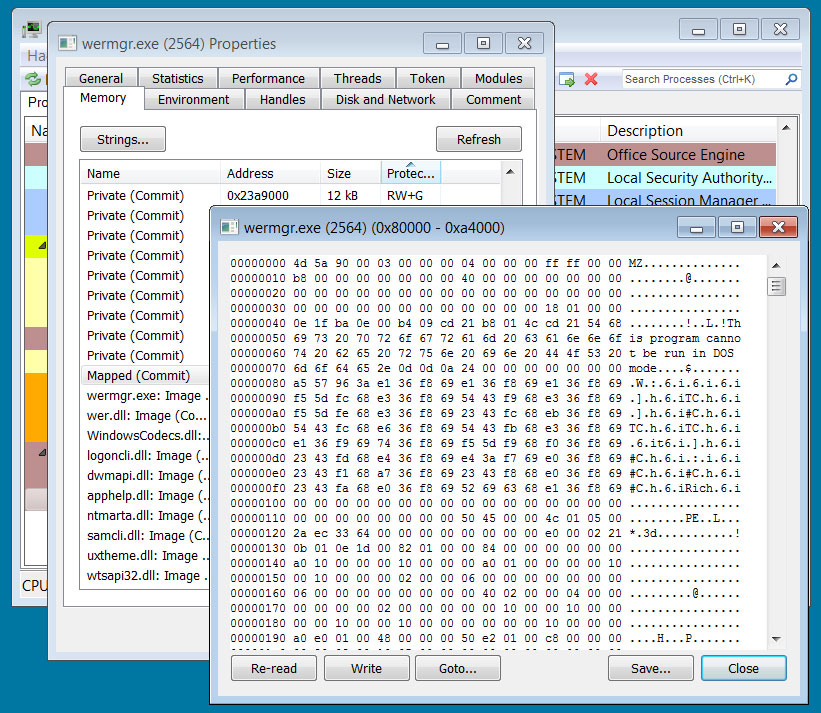 The QakBot malware injected into the legitimate wermgr.exe process