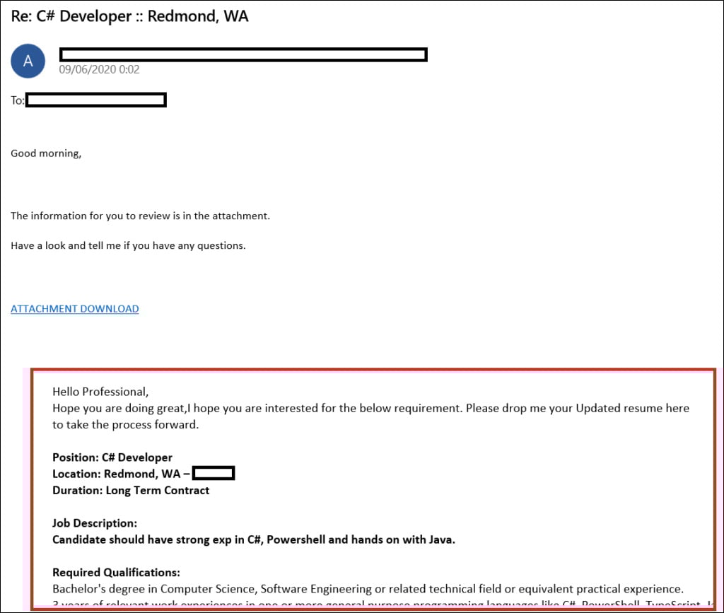 Reply-chain phishing email