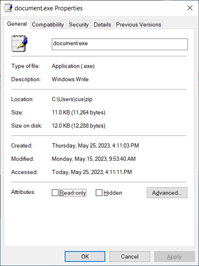 Renamed Windows 10 WordPad executable