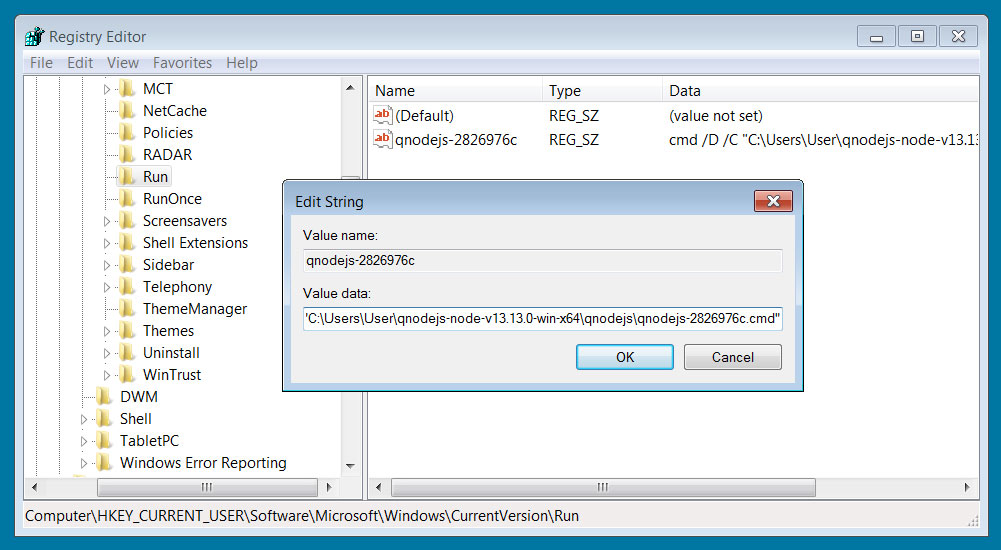 Configured Run key for persistence