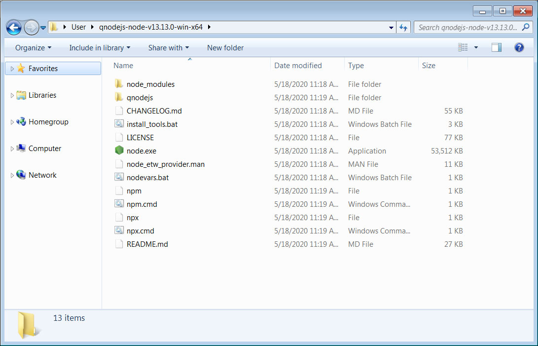 Qnodejs-node-v13.13.0-win-x64 folder