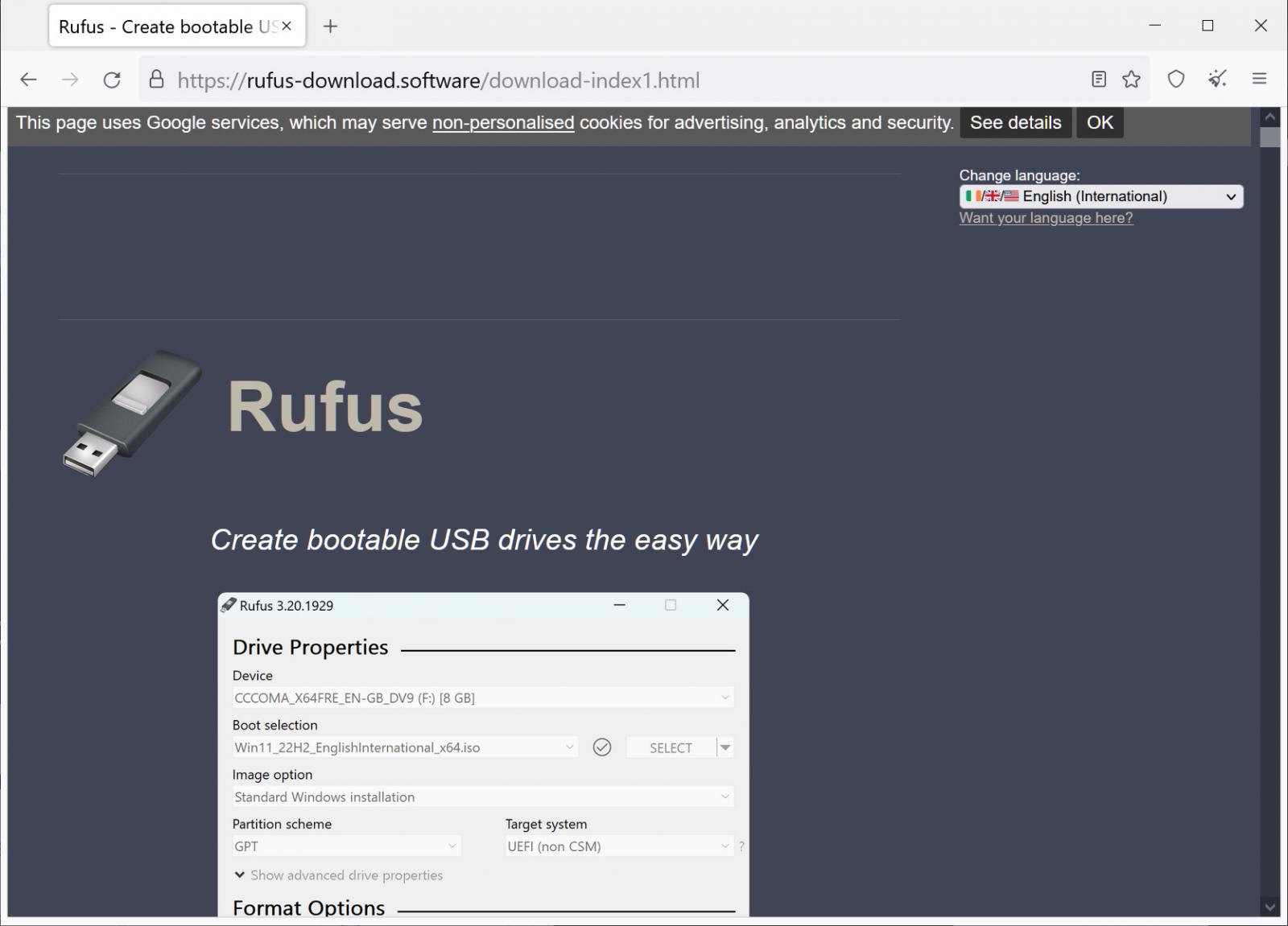 Faux site de téléchargement de Rufus