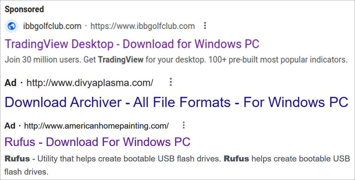 Google ads promoting fake software sites pushing malware