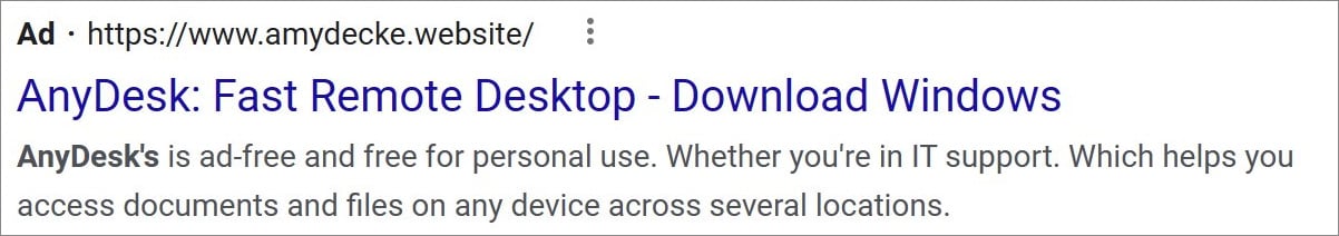 Fake AnyDesk ad spotted by Will Dormann