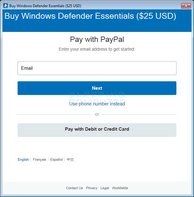 Purchase Windows Defender Essentials Via PayPal
