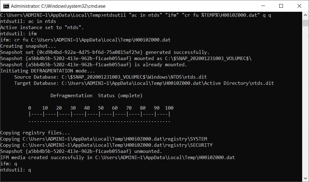 Dumping the Active Directory database