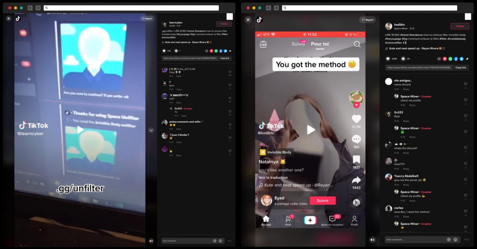 TikTok videos posted by the attackers