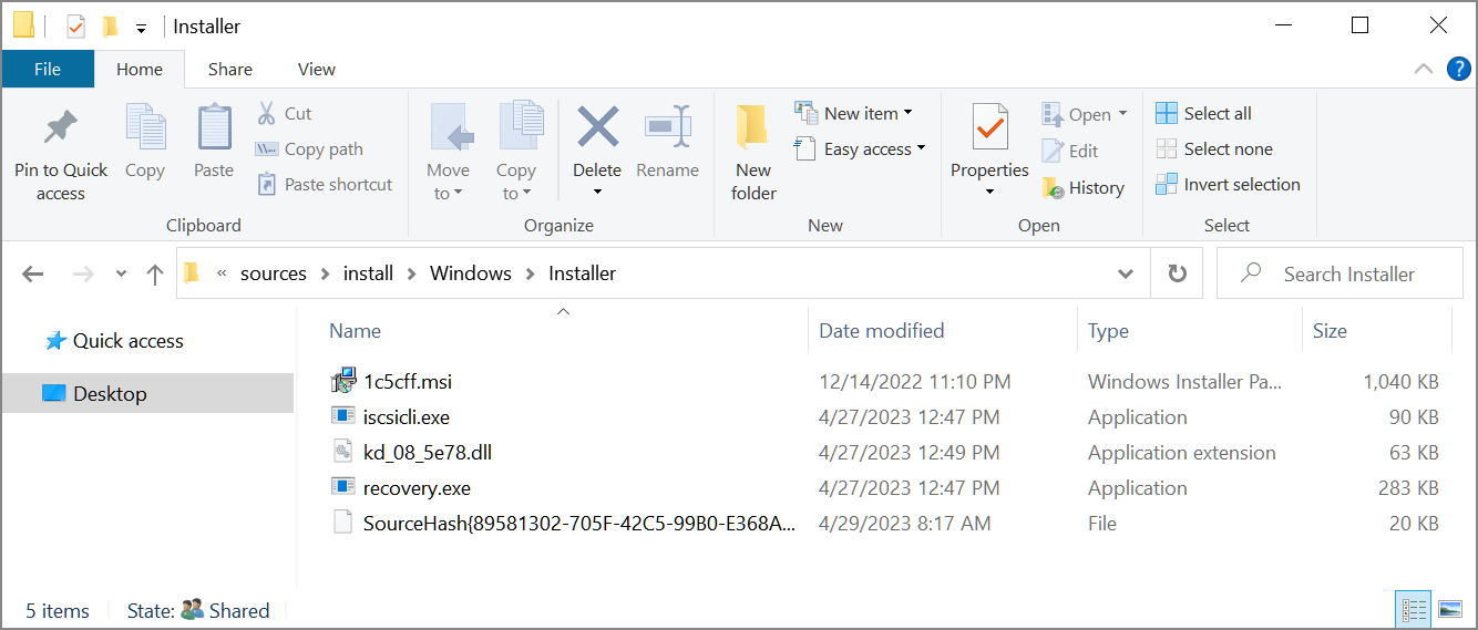 Installer folder on Windows ISO imag