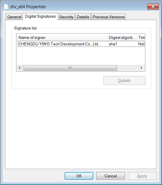 Signature of embedded drivers