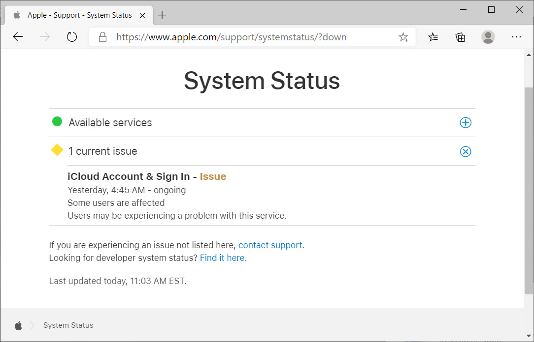Apple System status page