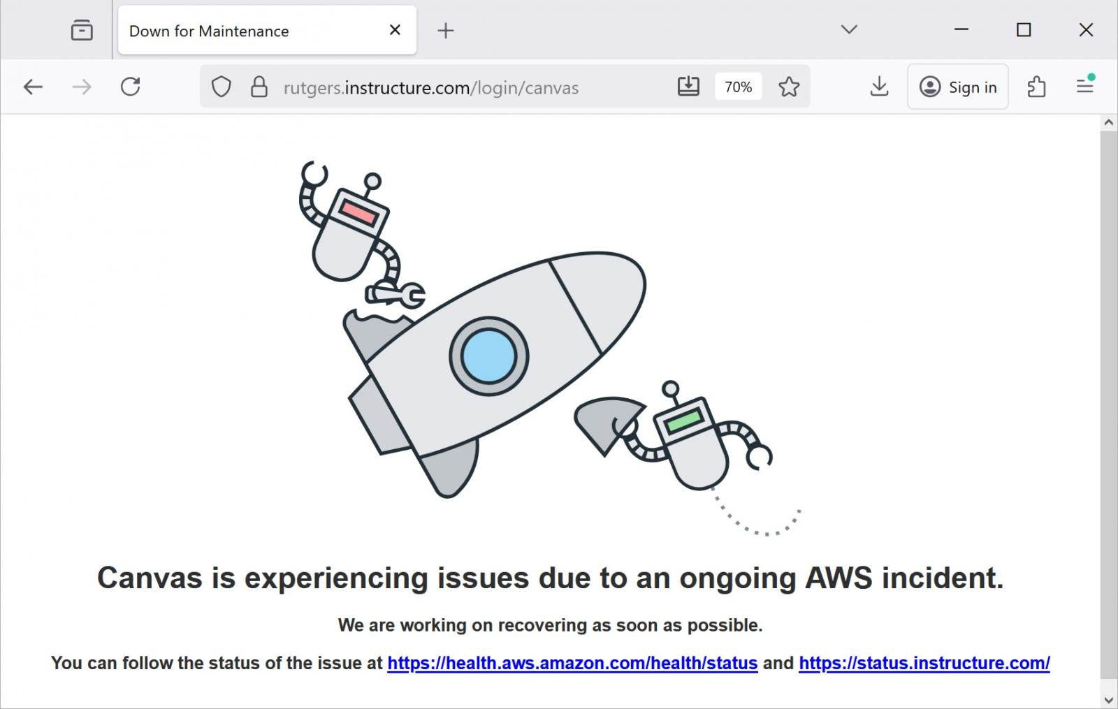 Canvas still down due to AWS outage