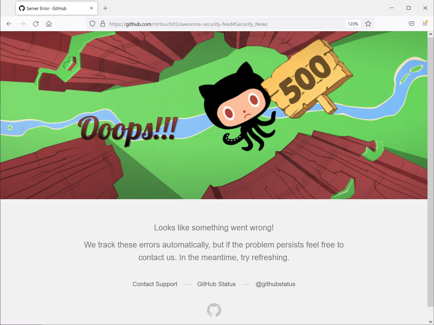 GitHub showing 500 error codes