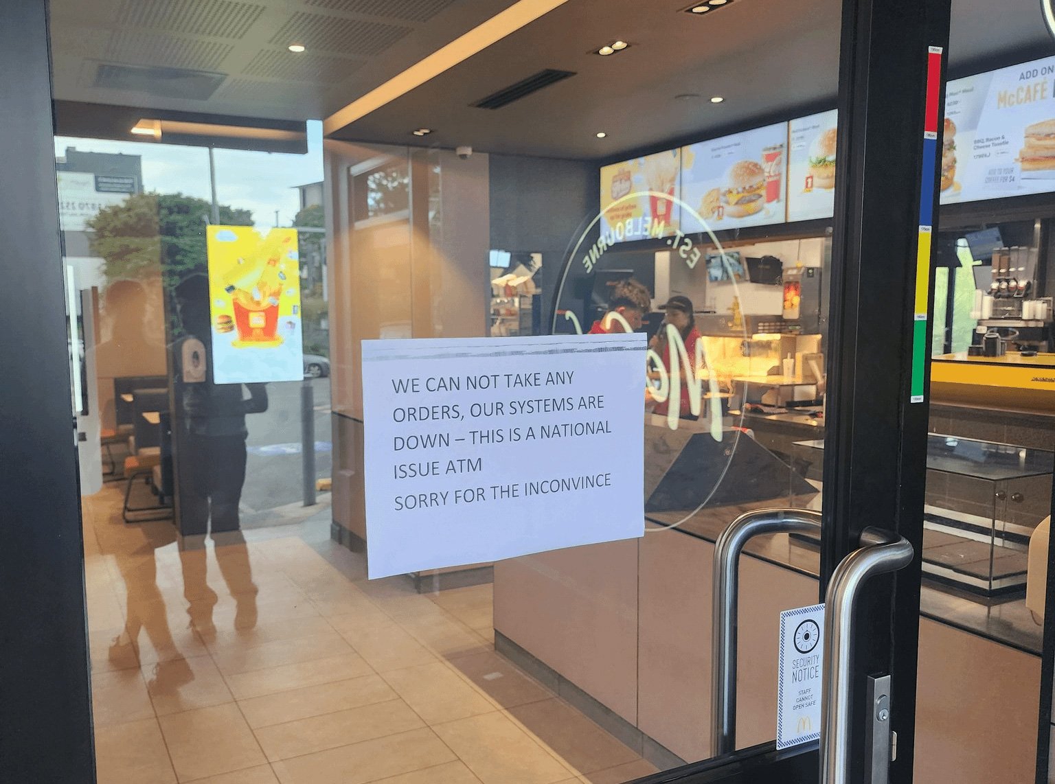 Outage notification at McDonald's restaurant