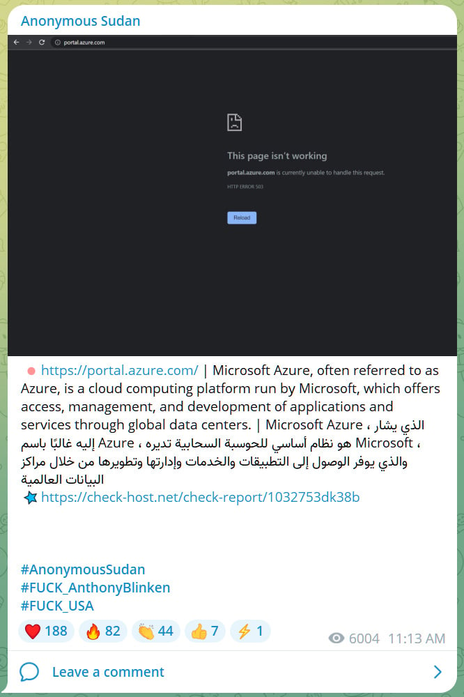 Anonymous Sudan on MS Azure Outage