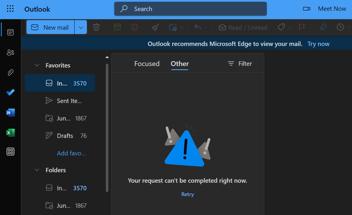 Outlook Webメールでメールが表示されない