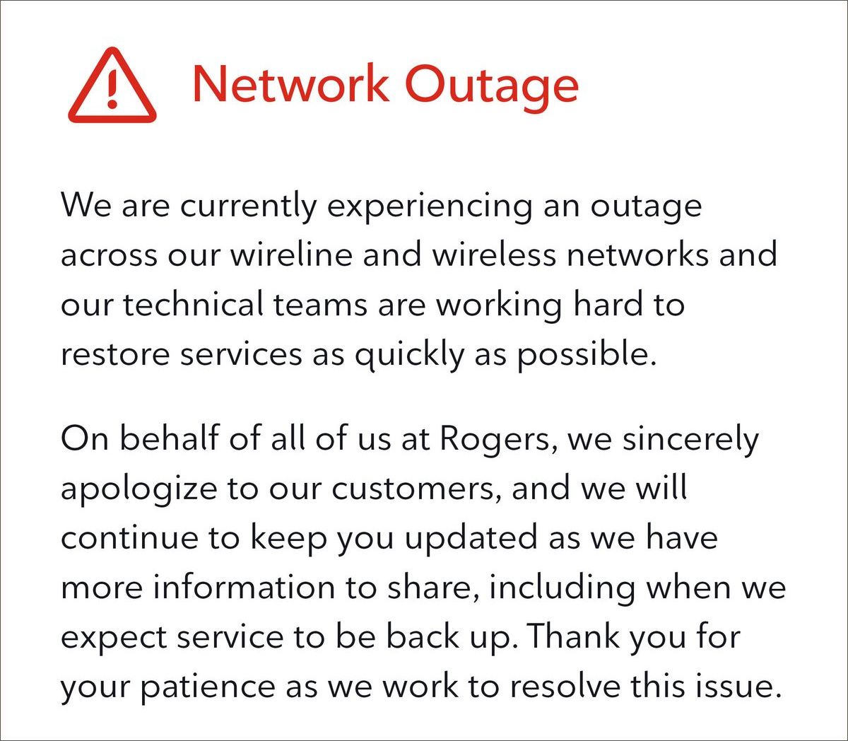 Updated Rogers statement
