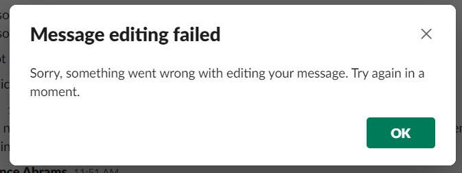 Message editing failed error