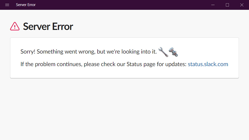 Slack server error message