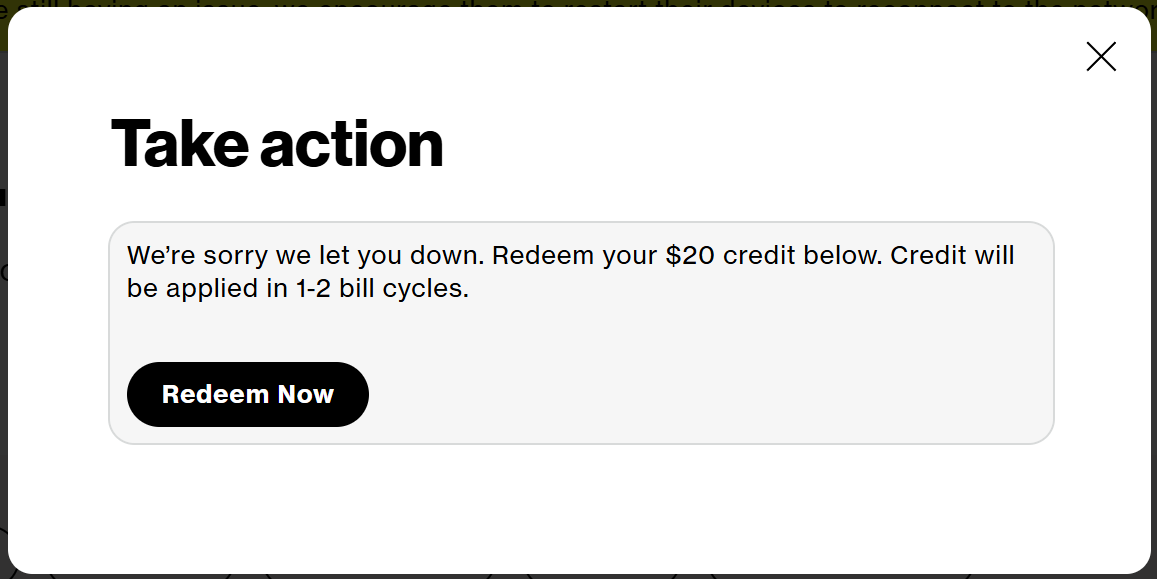 Redeeming the $20 credit at Verizon.com