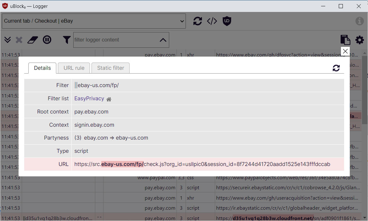 uBlock Origin Logger