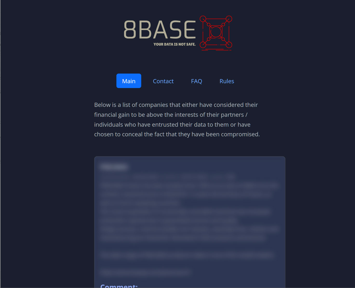 8Base data leak site on the dark web