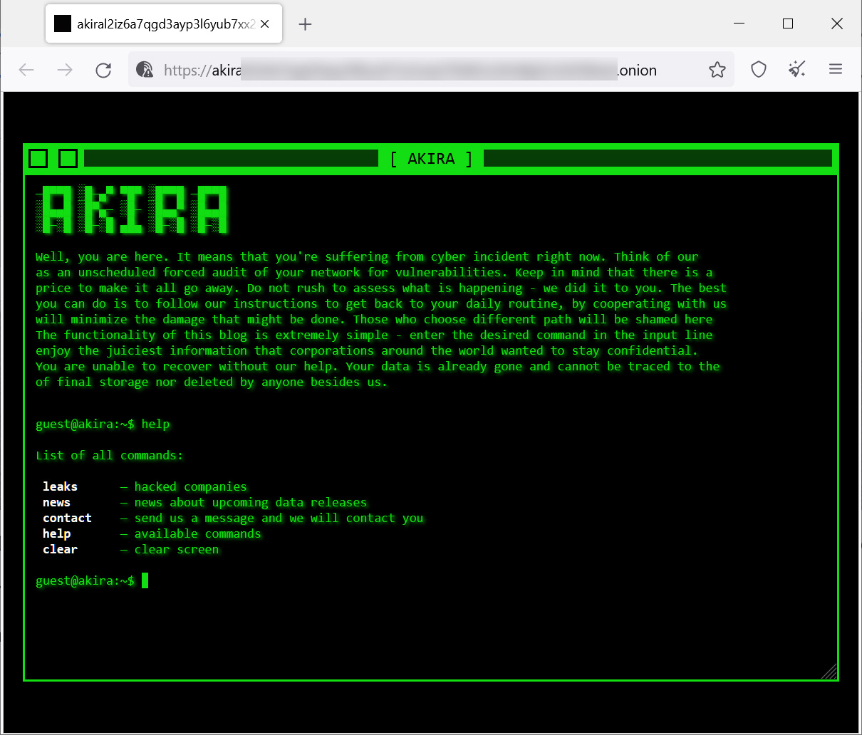 Akira data leak site