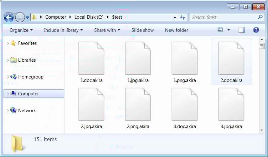 Files encrypted by Akira