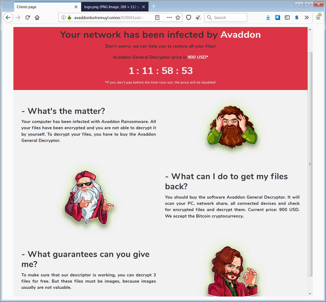 Avaddon TOR帮助页面