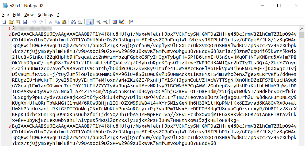 Example base64 encoded keys with identifier redacted