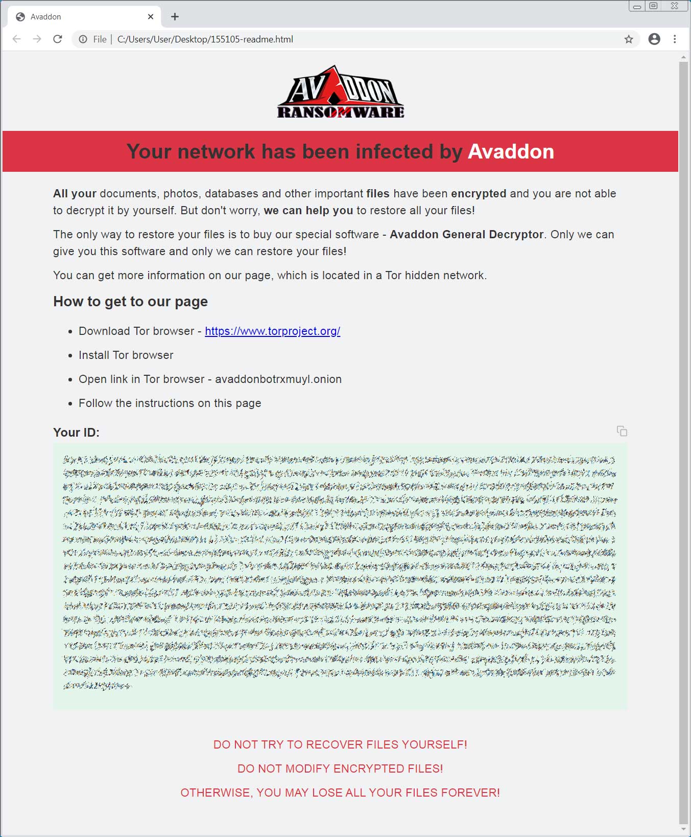 Avaddon Ransom Note (Click to enlarge)