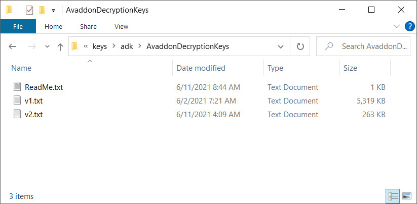 Shared Avaddon decryption keys